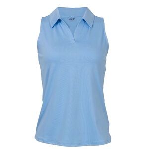 JoFit Women's Johnny Collar Cutaway Light Blue Sleeveless Polo, Medium